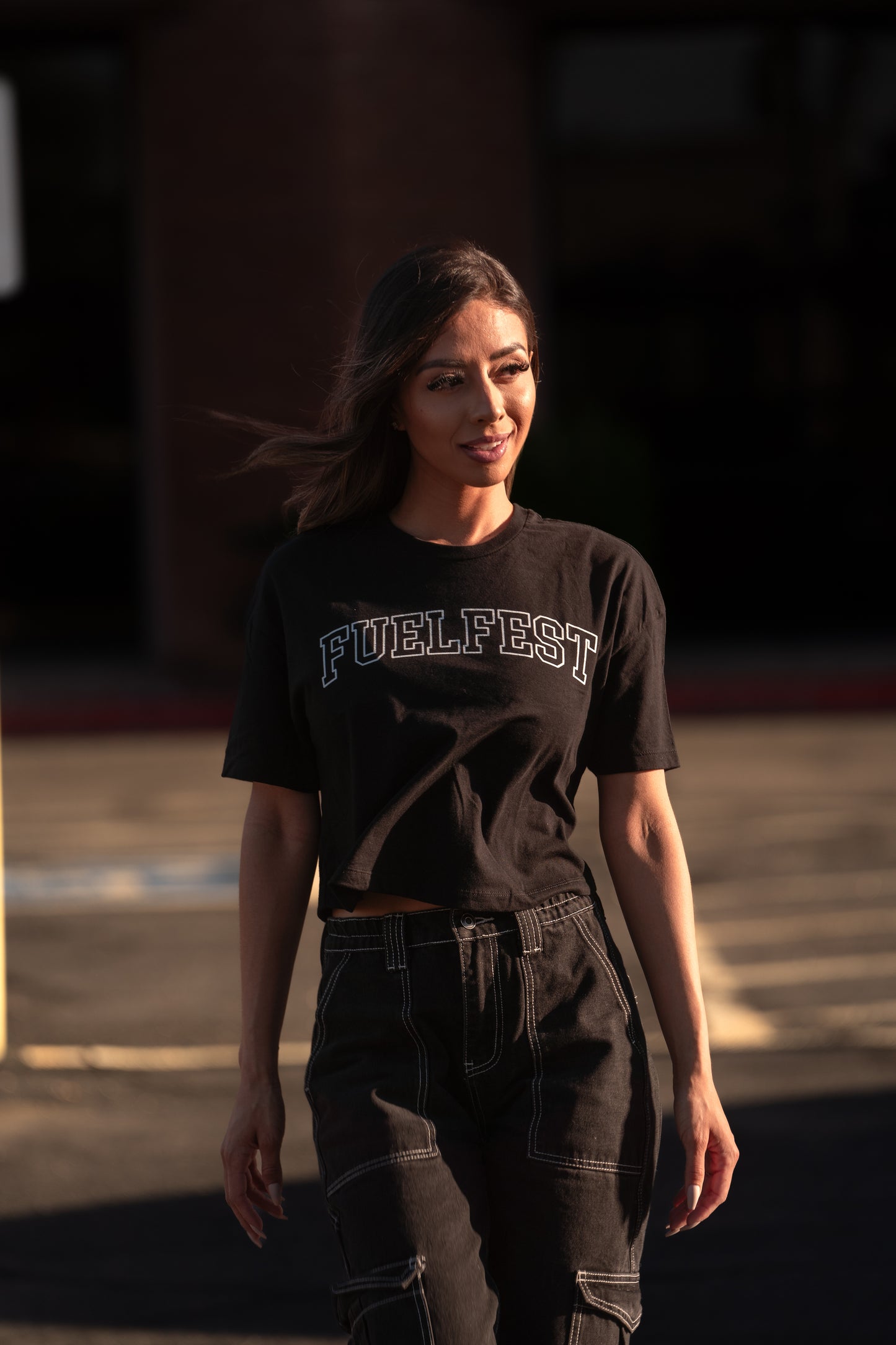 Women's Varsity Crop Tee Black