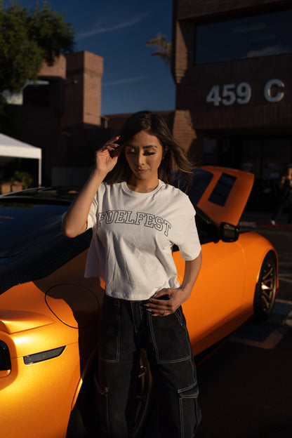 Women's Varsity Crop Tee White